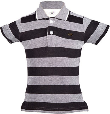 Gkidz Boys Striped Cotton T Shirt(Black, Pack of 1
