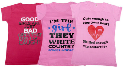 

IndiWeaves Girls Printed, Solid T Shirt(Multicolor, Pink & pink & pink