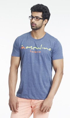 

Masculino Latino Printed Men' Round Neck Blue T-Shirt, Blue milange