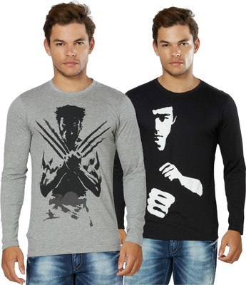 

Alan Jones Printed Men's Round Neck Black, Grey T-Shirt(Pack of 2)