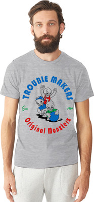 

Monzter Popcornz Graphic Print Men's Round Neck Grey T-Shirt, Heather grey