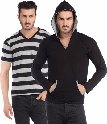 

Leana Striped Men's Henley Multicolor T-Shirt(Pack of 2