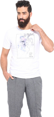 

Mr Button Printed Men's Round Neck White T-Shirt, Cotton