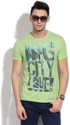 

GAS Printed Men's Round Neck Green T-Shirt, 3600