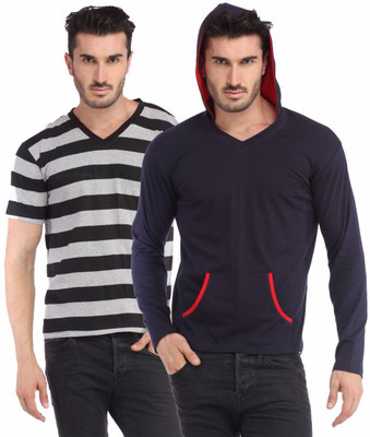 

Leana Striped Men's Henley Multicolor T-Shirt(Pack of 2