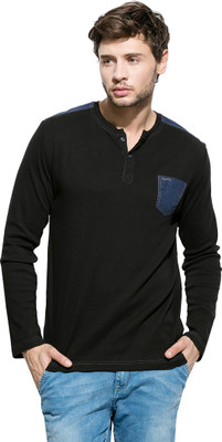 

Mufti Solid Men's Henley Black T-Shirt