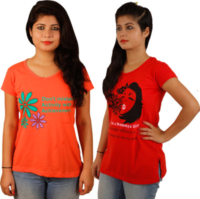 

Tryd Printed Women's Round Neck Multicolor T-Shirt(Pack of 2