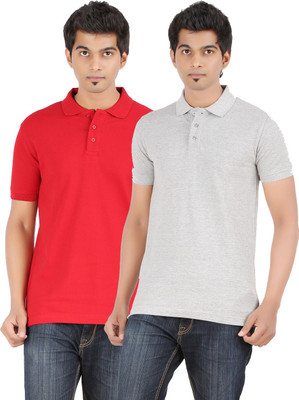 

Ap'pulse Solid Men's Polo Neck Red, Grey T-Shirt(Pack of 2, Grey melange;red
