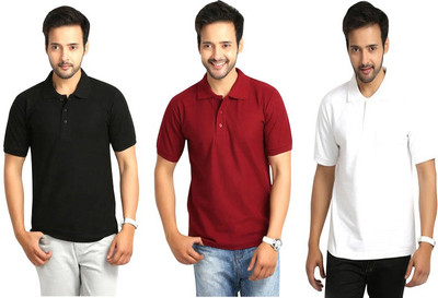 

Keepsake Solid Men's Polo Neck Multicolor T-Shirt(Pack of 3), E black