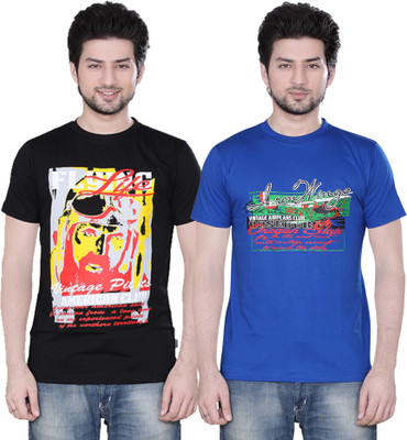 

Zebu Printed Men' Round Neck Multicolor T-Shirt(Pack of 2