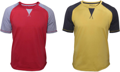 

Poshuis Solid Men's Round Neck Yellow, Red T-Shirt(Pack of 2, Red;yellow