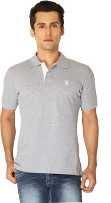 

The Cotton Company Solid Men' Polo Neck Grey T-Shirt, Grey melange