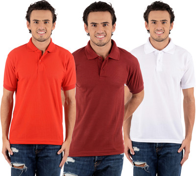 

Blaze Solid Men' Polo Neck Multicolor T-Shirt(Pack of 3, Maroon;red;white