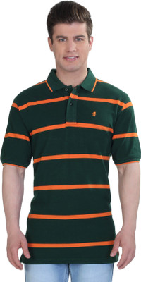 

The Cotton Company Striped Men's Polo Neck Dark Green T-Shirt, Olive