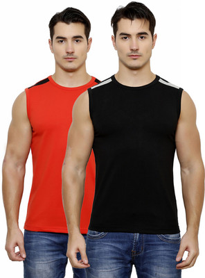

Casual Tees Solid Men's Round Neck Black, Grey, Red, Black T-Shirt(Pack of 2