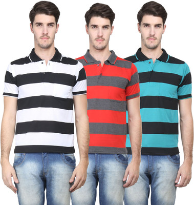 

Vimal Striped Men's Polo Neck Multicolor T-Shirt(Pack of 3