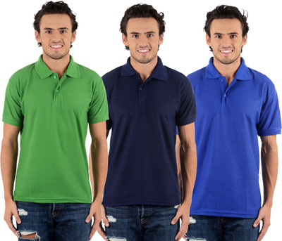 

Blaze Solid Men's Polo Neck Multicolor T-Shirt(Pack of 3, Dark blue;light green;royal blue