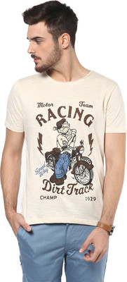

Henry and Smith Printed Men's Round Neck White T-Shirt, Oatmeal