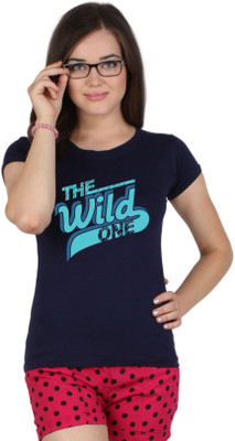 

SayItLoud Printed Women' Round Neck Blue T-Shirt, Navy blue