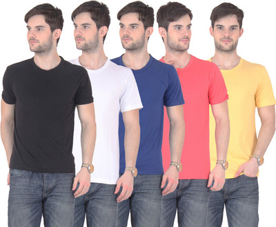 

E'Hiose Solid Men's Round Neck Multicolor T-Shirt(Pack of 5, Black;blue;gajri;white;yellow