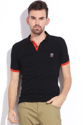 

Mufti Solid Men's Polo Neck Black T-Shirt
