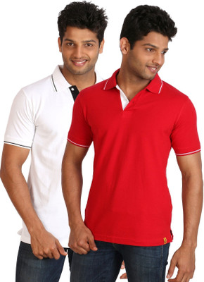 

Campus Sutra Solid Men Polo Neck White, Red T-Shirt(Pack of 2