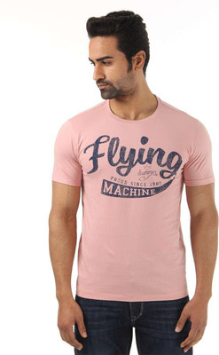 

Flying Machine Printed Men's Round Neck Pink T-Shirt, Bridal rose