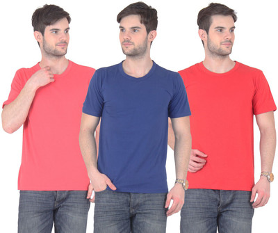 

FnMe Solid Men' Round Neck Multicolor T-Shirt(Pack of 3, Blue;gajri;red