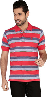 The Cotton Company Striped Men' Polo Neck Red, Blue T-Shirt