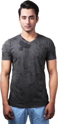 

Spur Printed Men's V-neck Multicolor T-Shirt, Anthra melange