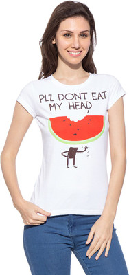 

Chimp Graphic Print Women' Round Neck White T-Shirt