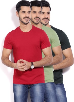 Peter England Solid Men's Round Neck Red T-Shirt(Pack of 3)