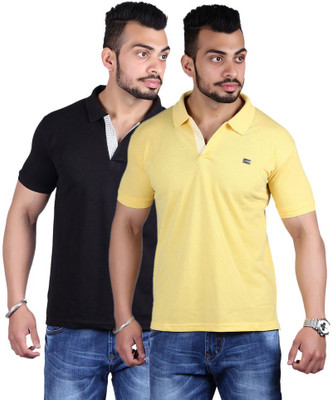 

Shineway Solid Men's Polo Neck Multicolor T-Shirt(Pack of 2, Black;yellow