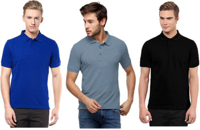 

Gold Axe Solid Men's Polo Neck Blue, Light Blue, Black T-Shirt(Pack of 3, Black;blue;light blue