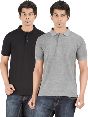 

Ap'pulse Solid Men's Polo Neck Black, Grey T-Shirt(Pack of 2, Andhra melange;black