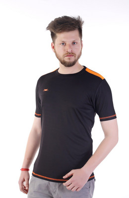 

Zagros Solid Men's Round Neck Black, Orange T-Shirt