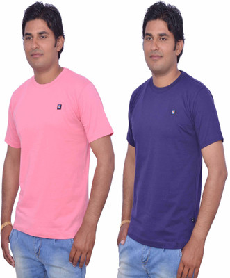 

Leaf Solid Men's Round Neck Pink, Purple T-Shirt(Pack of 2)