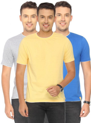 

Campus Sutra Solid Men Round Neck Grey, Yellow, Blue T-Shirt(Pack of 3)