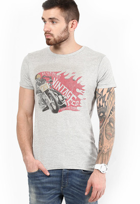 

Jack & Jones Graphic Print Men's Round Neck Grey T-Shirt, Light grey melange