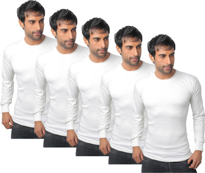 Nitlon Solid Men' Round Neck White T-Shirt(Pack of 5