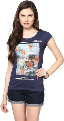 

Fritzberg Printed Women's Round Neck Dark Blue T-Shirt