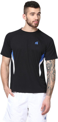 

Aurro Self Design Men's Round Neck Black T-Shirt, Royal