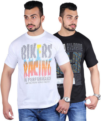 

Shineway Graphic Print Men's Round Neck Multicolor T-Shirt(Pack of 2, Black;white