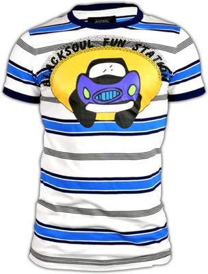 

Black Soul Striped Men's Round Neck Blue, White T-Shirt, Blue stripe y/d