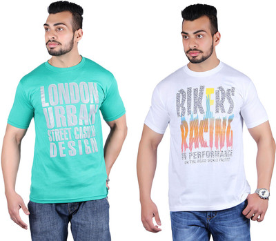 

Shineway Printed Men's Round Neck Multicolor T-Shirt(Pack of 2, Green;white