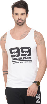 

RAWFITT Self Design Men's Halter Neck White, Black T-Shirt