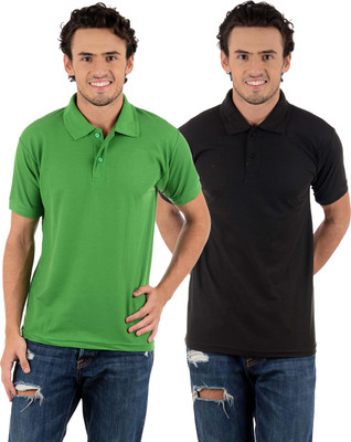 

Blaze Solid Men' Polo Neck Multicolor T-Shirt(Pack of 2, Black;light green