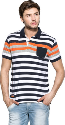 

Mufti Striped Men's Polo Neck Multicolor T-Shirt, Orange