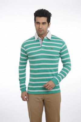 

Park Avenue Striped Men's Polo Neck Green T-Shirt