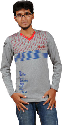 

Harsha Printed Men' V-neck Grey T-Shirt